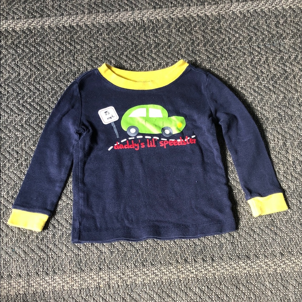 Carter's Navy Long-Sleeve Tee with Yellow Trim & Green Car Graphic